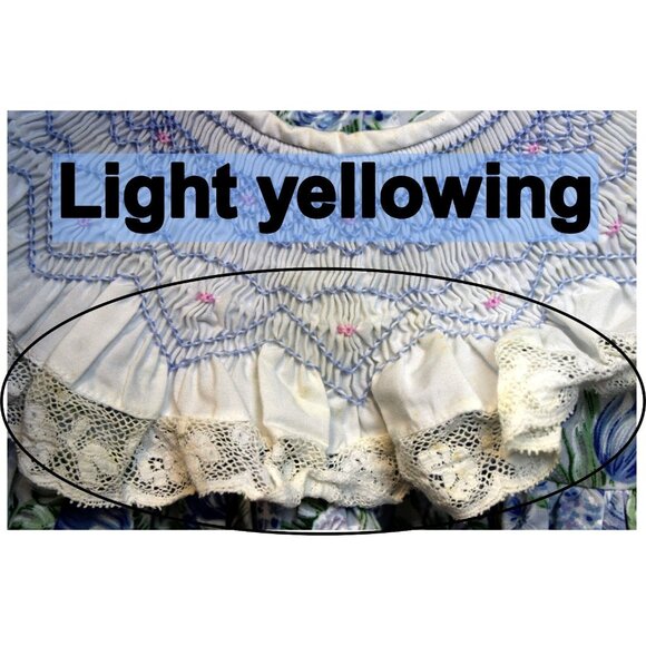 Vtg 90s Tabony Collection Smocked Dress 2T Blue Cabbage Roses Lace Spring Garden - Picture 5 of 9